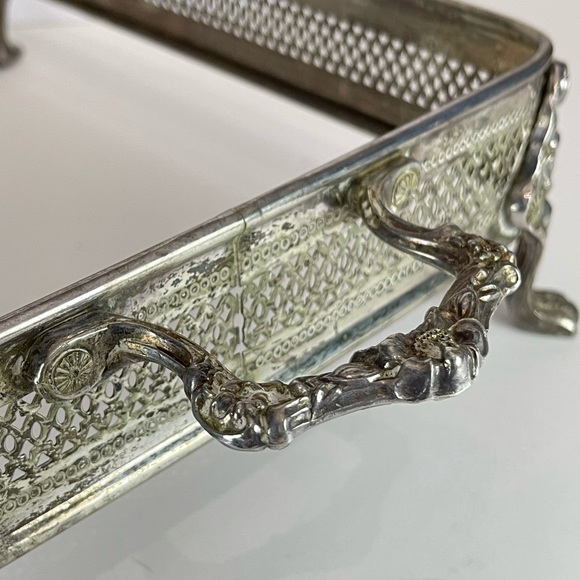 Vintage silver plated metal casserole dish holder chafing dish frame stand - Picture 7 of 16